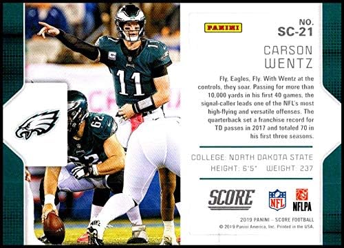 2019 Puan Sinyali Arayanlar 21 Carson Wentz Philadelphia Eagles Resmi NFL Futbol Ticaret Kartı Ham (NM veya Daha İyi) Durumda