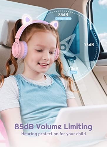 Mikrofonlu Picun Bluetooth Çocuk Kulaklıkları, Kedi Kulağı Kablosuz ve Kablolu 85dB Ses Sınırlı Çok Fonksiyonlu Kız Kulaklıkları,